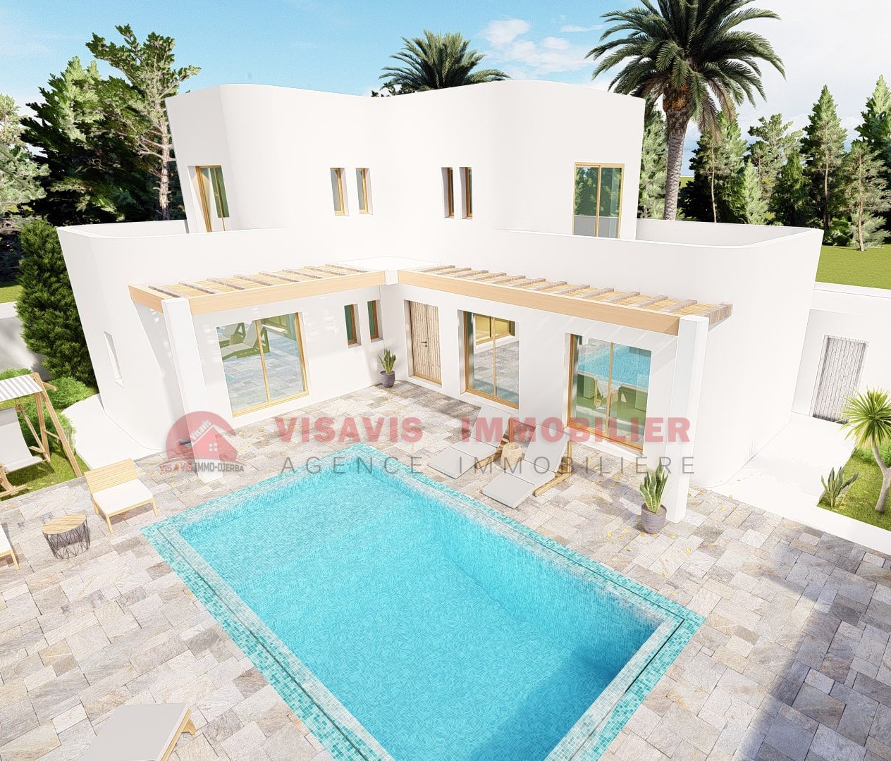 Villa avec piscine à Djerba zone urbaine - Titre bleu  - Réf P553