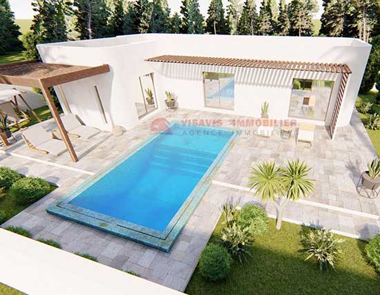 Modèle de plan de villa 2 chambres avec piscine privée à Djerba